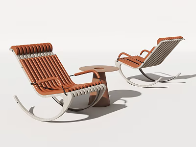 Modern Orange And White Leisure Rocking Chairs With Small Round Side Table 3d model