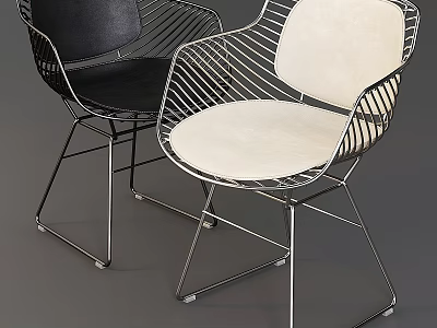 Modern Single Chair With Metal Wire Frame And Contrast Color Seats 3d model