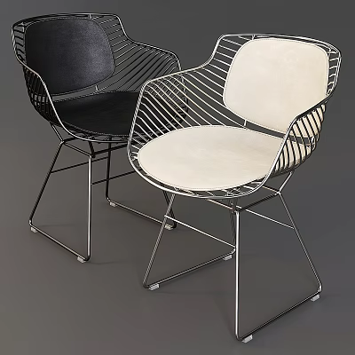 Modern Single Chair With Metal Wire Frame And Contrast Color Seats 3d model