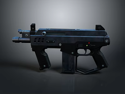 Black Tactical Submachine Gun With Futuristic Design Ergonomic Grip And LED Indicator 3d model