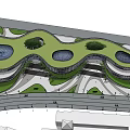 Modern Museum Building Design With Curved Green Roof And Circular Skylights