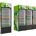 Green Yellow Display Refrigerators With Multiple Doors Filled With Various Beverages 3d model
