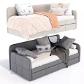 Convertible Double Sofa With Upper Mattress Patterned Pillows And Lower Gray Blanket 3d model