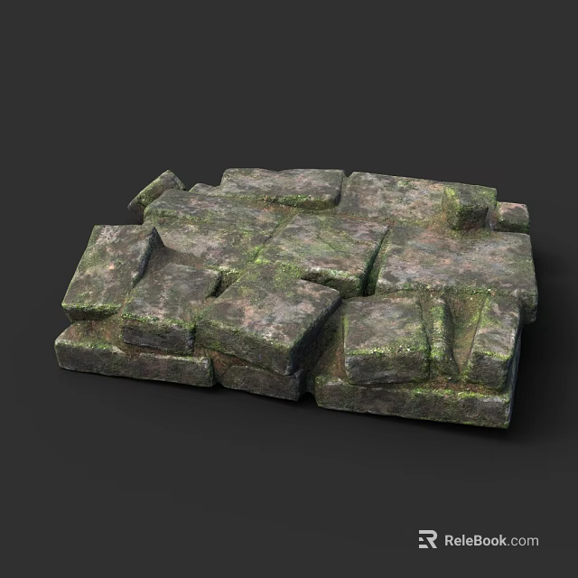 Moss Covered Stone Stairs For Outdoor Garden With Natural Rustic Weathered Texture 3d model 