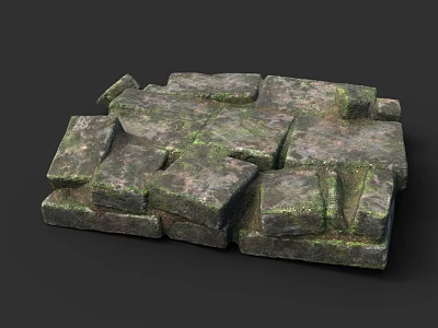 Moss Covered Stone Stairs For Outdoor Garden With Natural Rustic Weathered Texture 3d model
