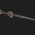 Ancient Medieval Sword With Sharp Metal Blade Decorative Hilt Red Grip And Gold Accents Weapon