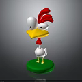 Cartoon Rooster With White Body Red Comb Yellow Beak And Feet On Green Circular Base
