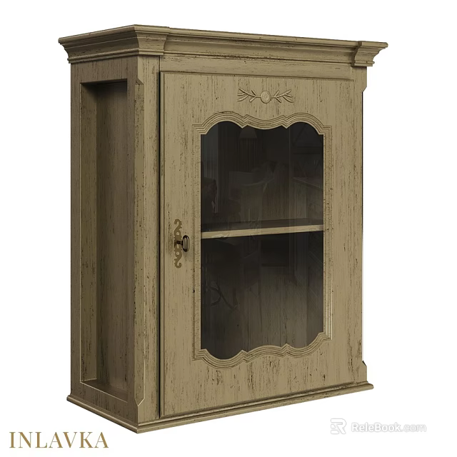 Vintage Wooden Cabinet With Glass Door And Carved Details For Home Decor 3d model 