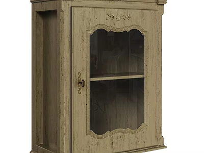 Vintage Wooden Cabinet With Glass Door And Carved Details For Home Decor 3d model