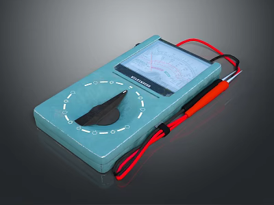 Light Blue Analog Multimeter With Red Black Test Leads And Dial 3d model