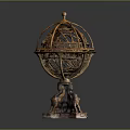 Vintage Decorative Globe Ornament With Intricate Metal Framework And Carved Base