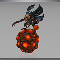 Mythical Winged Character With Blue Accents Standing On Red Spherical Creature With Glowing Dots 3d model