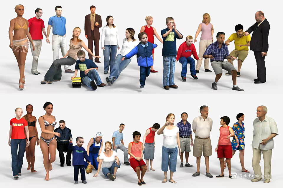 Diverse Group of People in Various Poses and Casual Clothing 3d model 
