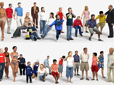 Diverse Group of People in Various Poses and Casual Clothing 3d model