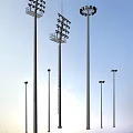 Outdoor Lights on Tall Poles Providing Bright Illumination in Open Outdoor Area