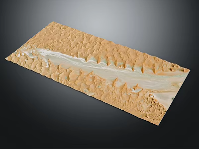 Detailed Topographical Terrain Model Featuring Brown Textured Surface And Central River Valley 3d model