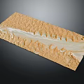 Detailed Topographical Terrain Model Featuring Brown Textured Surface And Central River Valley