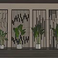 Elegant Gold Geometric Decorative Screens In Modern Interior With Green Plants