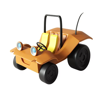 Electric Toy Brown Buggy with Yellow Seats Round Headlights and Antenna 3d model