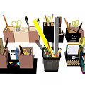 Colorful Office Desk Organizers With Pencil Holders Scissors Pencils Rulers And Notepads