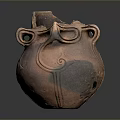 Ancient Clay Sculpture Carving With Broken Top Ear Shaped Handles And Intricate Patterns