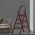 Red Foldable Ladder With Black Steps In Modern Living Room Setting