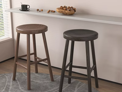 Cozy Bar Counter With Two Stools White Countertop Near Window Gray Rug Mug And Nuts 3d model