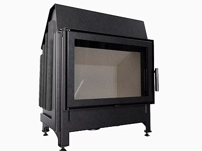 Modern Black Fireplace With Glass Door And Metal Frame Stand Legs 3d model