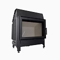 Modern Black Fireplace With Glass Door And Metal Frame Stand Legs