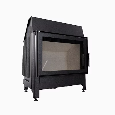 Modern Black Fireplace With Glass Door And Metal Frame Stand Legs 3d model