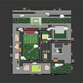 3D Miniature City Model Featuring Urban Scene Small Buildings Green Areas Roads Trees And Clouds