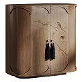 Wooden Entryway Console Side Cabinet With Bird Branch Design And Black Tassel Handles