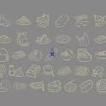 Colorful Food Themed Wall Decor With Cartoon Icons Of Various Snacks And Meals