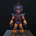 Three Angles of Blue and Orange Armored Character with Horned Helmet 3D Model Design