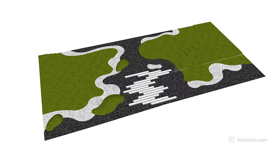 Karesansui Garden Design With Green Moss Gravel Ripple Patterns And Stone Path 3d model 