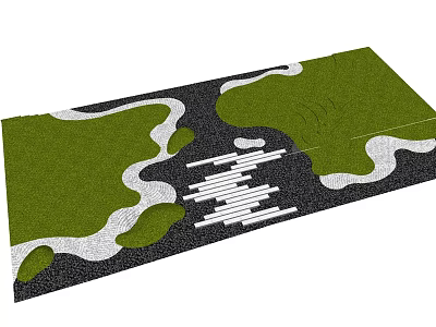 Karesansui Garden Design With Green Moss Gravel Ripple Patterns And Stone Path 3d model