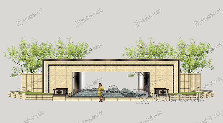 New Chinese Style Landscape Wall Residential Area Landscape Wall model