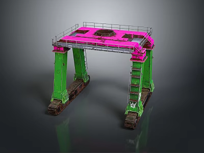 Heavy Duty Functional Vehicle With Green Tracks And Pink Top Frame Structure 3d model