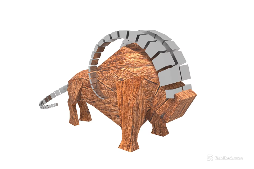 Bull Shaped Wooden Decorative Ornament Set With Geometric Design And Silver Accents 3d model 