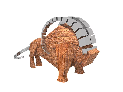 Bull Shaped Wooden Decorative Ornament Set With Geometric Design And Silver Accents 3d model