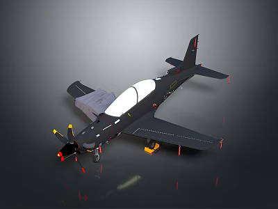 Black Single Seat Aircraft With White Canopy Extended Landing Gear And Wingtip Details 3d model