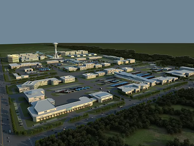 Industrial Factory Complex Aerial View Featuring Multiple Buildings Roads Parking And Greenery 3d model