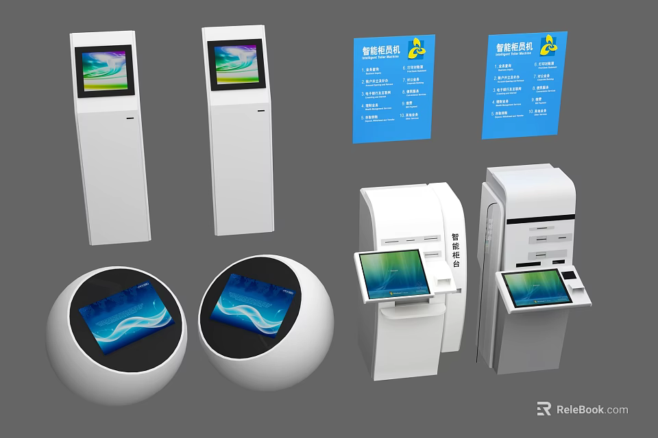 Public Facilities With Self Service Touchscreen Kiosks Interactive Terminals And Display Screens 3d model