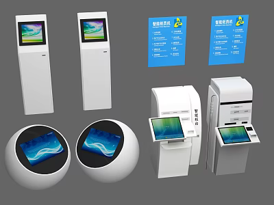 Public Facilities With Self Service Touchscreen Kiosks Interactive Terminals And Display Screens 3d model