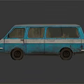 Old Blue And White Worn Van With Dust Covered Windows And Front Design