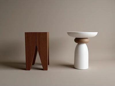 Minimalist Tea Table With Walnut Wood Stand And White Ceramic Top 3d model