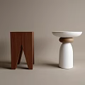 Minimalist Tea Table With Walnut Wood Stand And White Ceramic Top