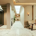Luxury Basement Interior With Marble Floor Armchair Plants And Skylight