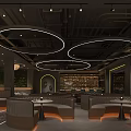 Modern Restaurant Interior Design With Circular Ceiling Lights And Booth Seating 3d model