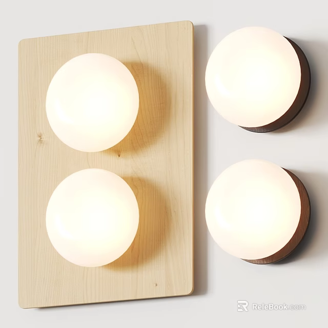 Modern White Spherical Wall Lamps With Wooden Base On Wooden And White Backgrounds 3d model 